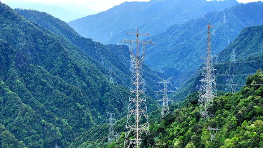 四川最高輸電鐵塔成功封頂，完成組立。宋銘洋攝